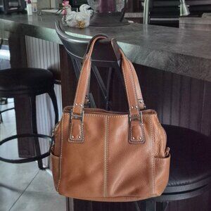 Fossil Leather 3 Compartment Handbag, 11"x9"x4", Handle and Strap